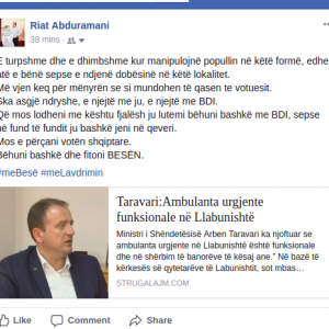 Abdurramani i reagon Taravarit:Bëhuni bashkë me BDI mos e përçani votën shqiptare dhe fitoni Besën